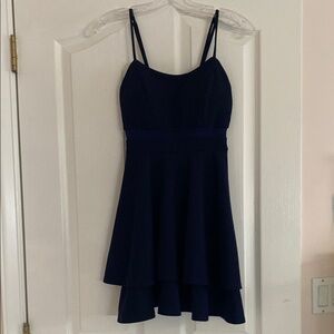 Elegant Navy Blue Spaghetti Strap Dress